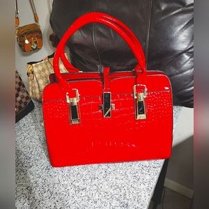 Croc style shiny laser red purse